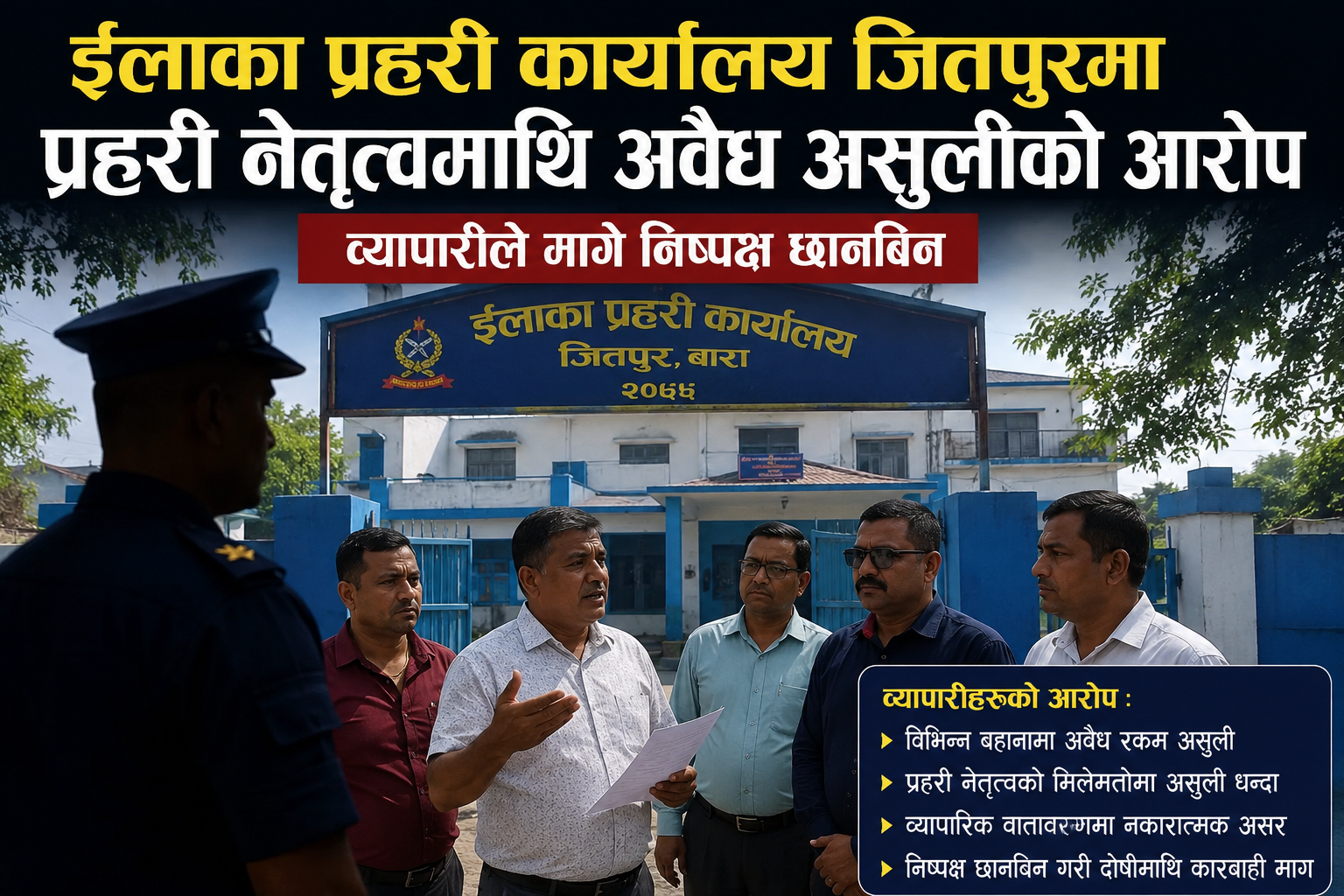 जितपुरमा प्रहरी नेतृत्वमाथि अवैध असुलीको आरोप, व्यापारीले मागे निष्पक्ष छानबिन